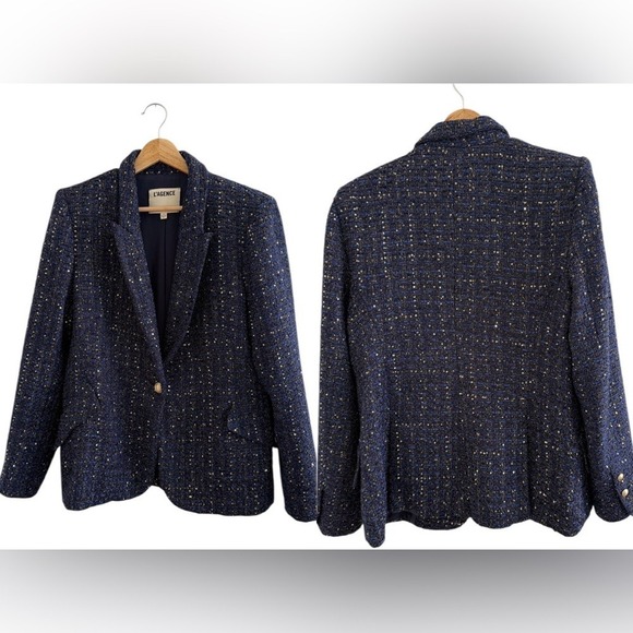 L'AGENCE Chamberlain Tweed Blazer in Dark Sequin Blue Size 12 - Picture 12 of 12